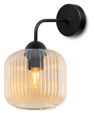 Lampa zidna Riffle crna, 1-žarulja, stakleni zaslon boje meda, valjkom, E27