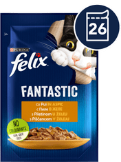 Felix Fantastična mokra hrana za mačke, piletina u želeu, 26x85g