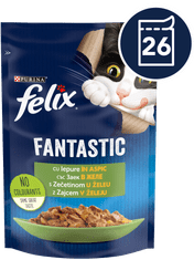Felix Fantastična mokra hrana za mačke, zec u želeu, 26x85g