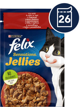 Felix Fantastična mokra hrana za mačke, govedina s rajčicama u želeu, 26x85g