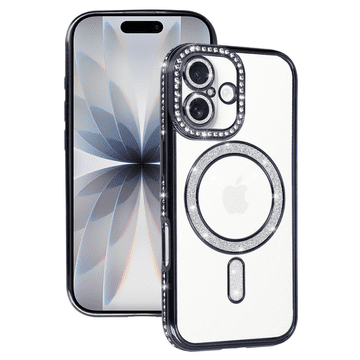Onasi Silikonska maskica Luxury MagSafe za iPhone 17 - prozorno crna s bleštavicama