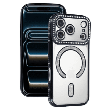 Onasi Silikonska maskica Luxury MagSafe za iPhone 17 Pro - prozorno crna s bleščicama