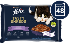 Tasty Shreds mokra hrana za mačke, govedina, piletina, losos, tuna, u umaku, 48x85g