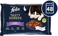 Felix Tasty Shreds mokra hrana za mačke, govedina, piletina, losos, tuna, u umaku, 48x85g