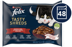 Felix Tasty Shreds mokra hrana za mačke, govedina, piletina, patka i puretina, u umaku, 48x85g