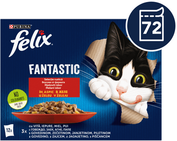 Felix Fantastična mokra hrana za mačke, govedina, piletina, zec i janjetina, u želeu 6*12x85g (72x85g)