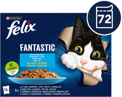 Felix Fantastic mokra hrana za mačke, tuna, losos, iverak i bakalar, u želeu, 72x85g