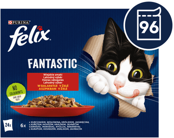 Felix hrana za mačke Fantastic piletina, govedina, zec, janjetina u želeu, 96 x 85 g