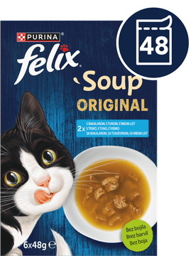 Felix Soup za mačke, bakalar, tuna, morski list, 6x48g