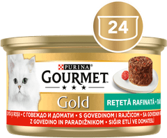 Gourmet Hrana za mačke Gold Savoury Cake, komadići govedine, 24x85g