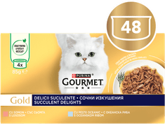 Gold Succulent Delights hrana za mačke, losos i morska riba, 12 x (4 x 85 g)