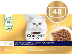 Gourmet Gold Succulent Delights hrana za mačke, losos i morska riba, 12 x (4 x 85 g)