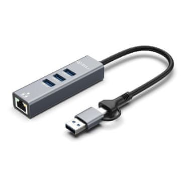 MicroConnect Premium USB 3.2 Gen 1 hub s 4 portova, Ethernetom i USB-C i USB-A priključcima