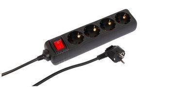 MicroConnect Schuko produžni razvodnik 4 utičnice s prekidačem, 3M, crne boje