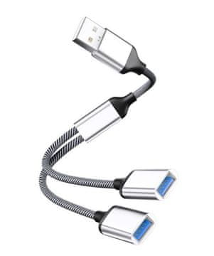 MicroConnect USB-A na 2x USB-A (ženski), srebrne boje, brzina prijenosa 480Mbps, 5V 2A