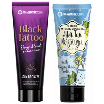 Supertan black tattoo i after tan po sunčanju gratis