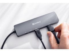 Sandberg USB-C razdjelnik 8K, 6-u-1 2x USB-A, 1x HDMI, 1x DP, 1x PD