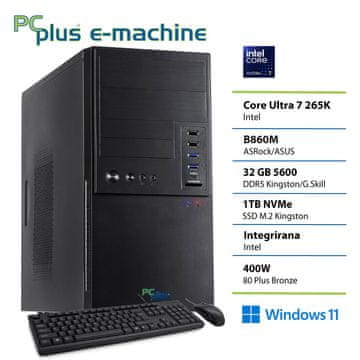 PCplus e-machine Core Ultra 7 265K 32GB 1TB SSD Windows 11 Home stolno računalo s tipkovnicom i mišem