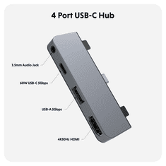 HyperDrive 4 u 1 USB-C HUB za iPad Pro, iPad Air, iPad Mini, space grey