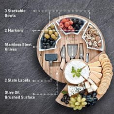 HOME & MARKER® Višenamjenska drvena daska za sir s priborom i zdjelicama, komplet za posluživanje predjela i grickalica | SNACKPLATTER