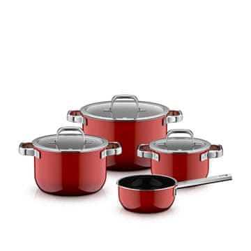 WMF Fusiontec Mineral Pro set posuđa od 4 dijela, 16/16/20/24 cm, stakleni poklopci, crveni (519585290)