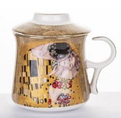 Porculanski lonac s metalnim cjedilom i poklopcem - Klimtov poljubac dekor