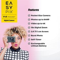 EasyPix Easypix V48 Pocket – Kompaktni digitalni fotoaparat s 4K videom + 18× digitalnim zumom (EASYPIX20212)