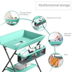 Tavalax Sklopivi previjalni stolić s podesivom visinom, policama i kotačima