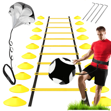 Set za trening nogometa, ljestve, trener, čunjevi, set padobrana