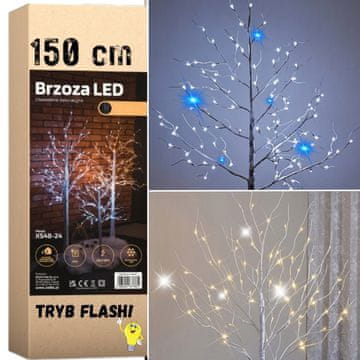 Božićno drvce 120 LED - svjetleća breza 150 cm+ FLASH Breza flash 150cm 120 LED božićno drvce LED dekoracija Božić MORE&DECO