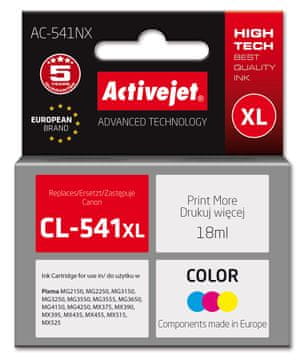 ActiveJet Zamjenska tinta Activejet AC-541NX za Canon CL-541XL, Supreme, 18ml, cijan, žuta, magenta
