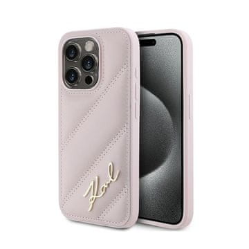 Karl Lagerfeld dijagonalno prošivena maskica za iPhone 15 Pro Max (roza)