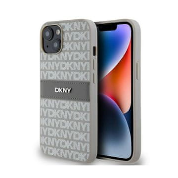 DKNY kožna maskica s jednobojnim prugama i metalnim logotipom - za iPhone 14 / 15 / 13 (bež)