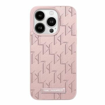 Karl Lagerfeld kožna monogramska metalna maskica za iPhone 15 Pro Max (roza)