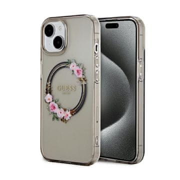 Guess IML Flowers Wreath MagSafe - maskica za iPhone 15 (crna)