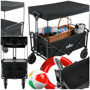 Kolica za plažu s nadstrešnicom, prikolica 100 kg, crna, sklopiva, za odmor na plaži