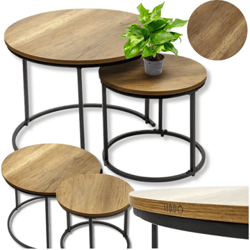 Okrugli kavani stolići u loft i industrijskom stilu, set: stol 60x60 i stolić 40x40