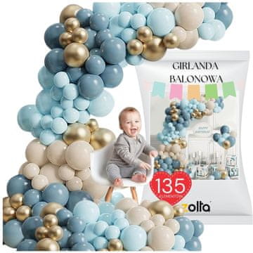 Zolta Set plavo-zlatnih balona za rođendan i krštenje, 135 komada.