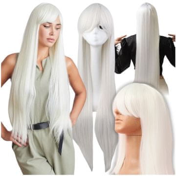 Duga bijela perika 100 cm cosplay anime manga kosa ravna šiške kapa