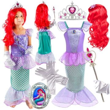 Kostim Male sirene Ariel, haljina, perika, kruna, dodaci 6 u 1
