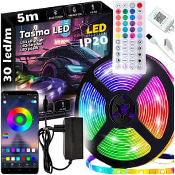LED traka RGB 5 m 150 LED neon lampice, kontroler s glazbom, daljinski upravljač, aplikacija