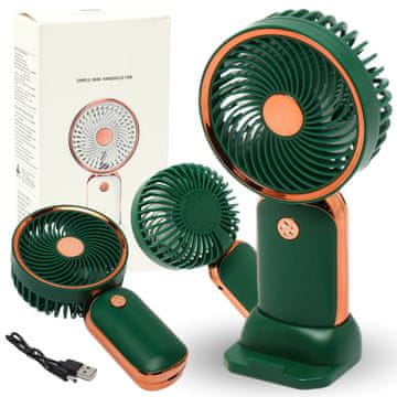 Džepni ventilator mini ružičasto zlato, akumulatorski USB sa postoljem