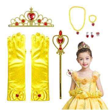 Kostim Bella žuto-zlatne princeze - kruna, žezlo, rukavice, 7 dijelova