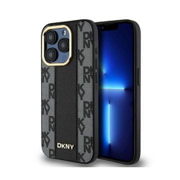 DKNY kožna maskica MagSafe s jednobojnim kariranim uzorkom - za iPhone 15 Pro Max (crna)