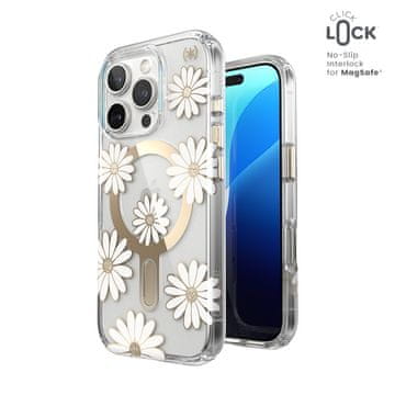 Speck Presidio Lux ClickLock & MagSafe - maskica za iPhone 16 Pro (Sunshine Daisies / Prozirna / Zlatna)