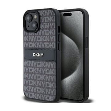 DKNY kožna maskica s jednobojnim prugama i metalnim logotipom - za iPhone 15 / 14 / 13 (crna)