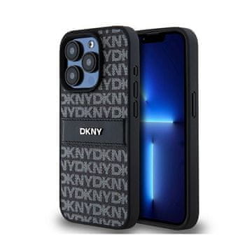 DKNY kožna mono prugasta maskica s metalnim logotipom - za iPhone 15 Pro Max (crna)