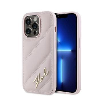 Karl Lagerfeld dijagonalno prošivena maska za iPhone 14 Pro Max (roza)
