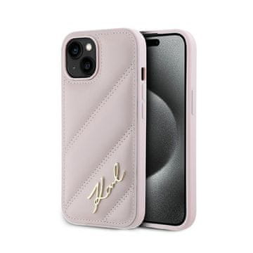 Karl Lagerfeld dijagonalno prošiveni natpis - maskica za iPhone 15 Plus / 14 Plus (roza)