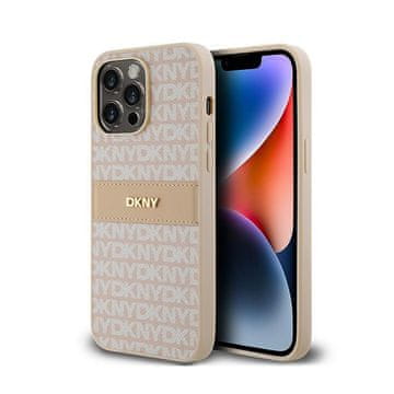 DKNY kožna maskica s mono prugama i metalnim logotipom - za iPhone 14 Pro (ružičasta)